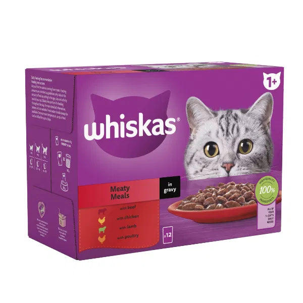 WHISKAS 1+ Meaty Meals Adult Wet Cat Food Pouch in Gravy 12 x 85g