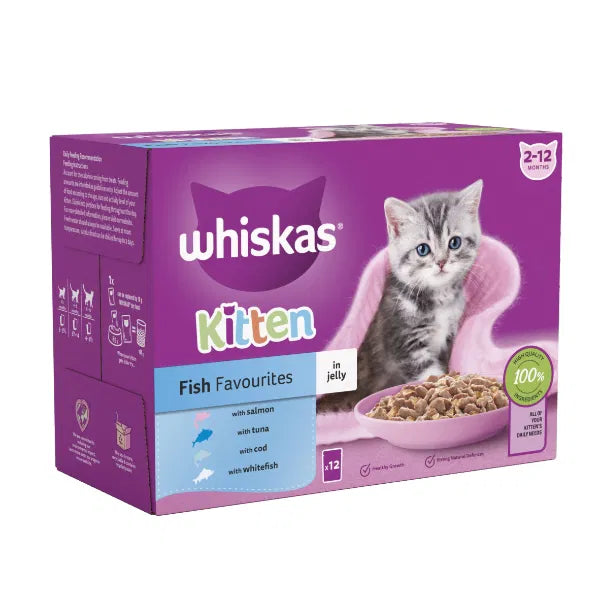 WHISKAS Kitten Fish Favourites Wet Cat Food Pouch in Jelly 12 x 85g