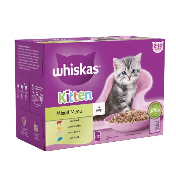 WHISKAS Kitten Mixed Menu Wet Cat Food Pouch in Jelly 12 x 85g