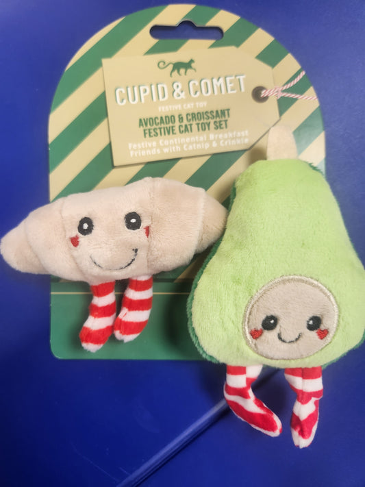AVOCADO & CROISSANT FESTIVE CAT TOY