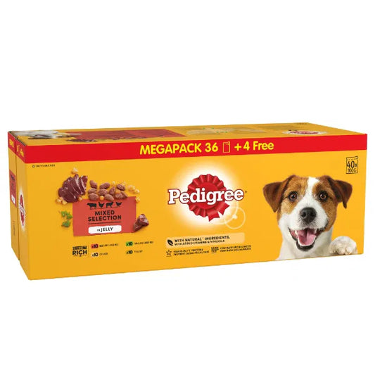 PEDIGREE Adult Wet Dog Food Pouch Mixed in Jelly Mega Pack 40 x 100g