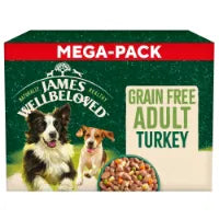 James Wellbeloved Adult Wet Dog Food Turkey & Rice Mega Pack Pouch 48x90g