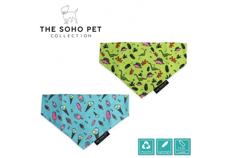 DINO/ICE CREAM PATTERNED BANDANA (2 PER PACK)