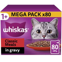 Whiskas 1+ Meaty Meals Adult Wet Cat Food Pouches in Gravy 80 Pack, 85g