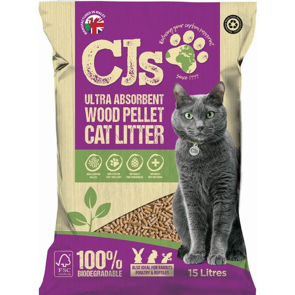 CJs Ultra Absorbent Wood Pellet Cat Litter