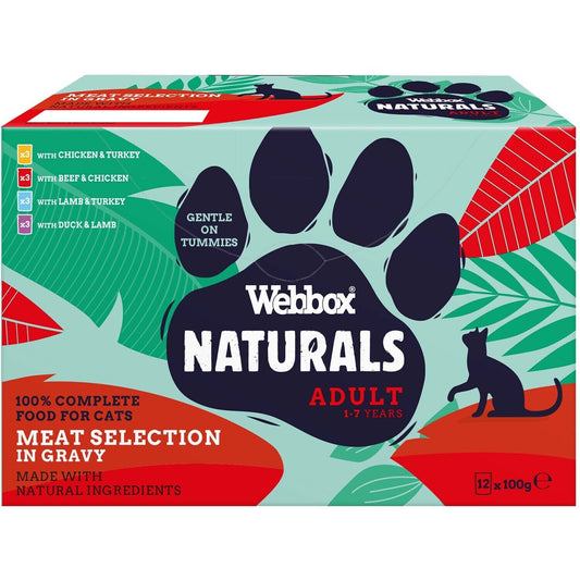 Webbox Naturals 12 Pack Meat in Gravy Pouches Natural Complete Food for Cats